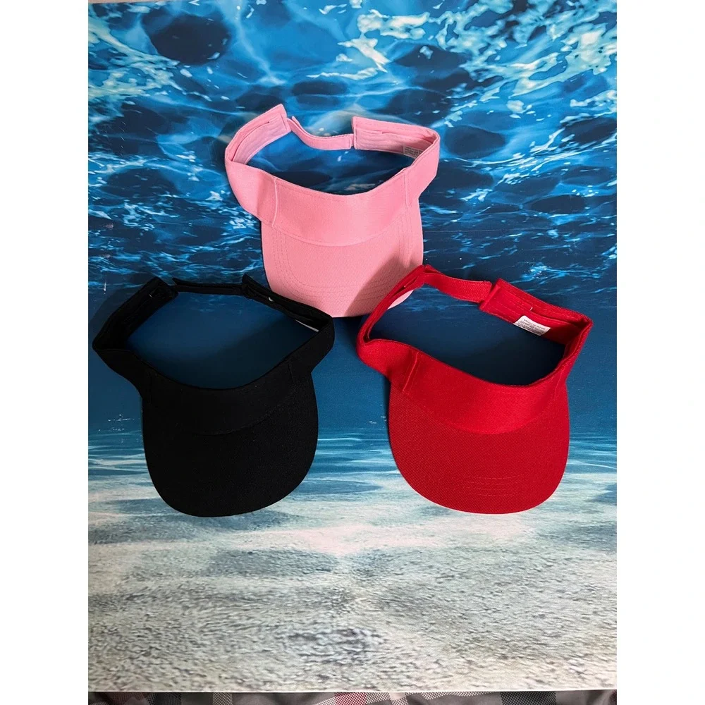 ☀️Set of 3 Women Athletic Sun Visors Red Black Pink Adjustable Tennis Golf Hats